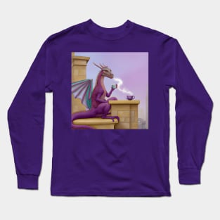 Purple Dragon Drinking Coffee Long Sleeve T-Shirt